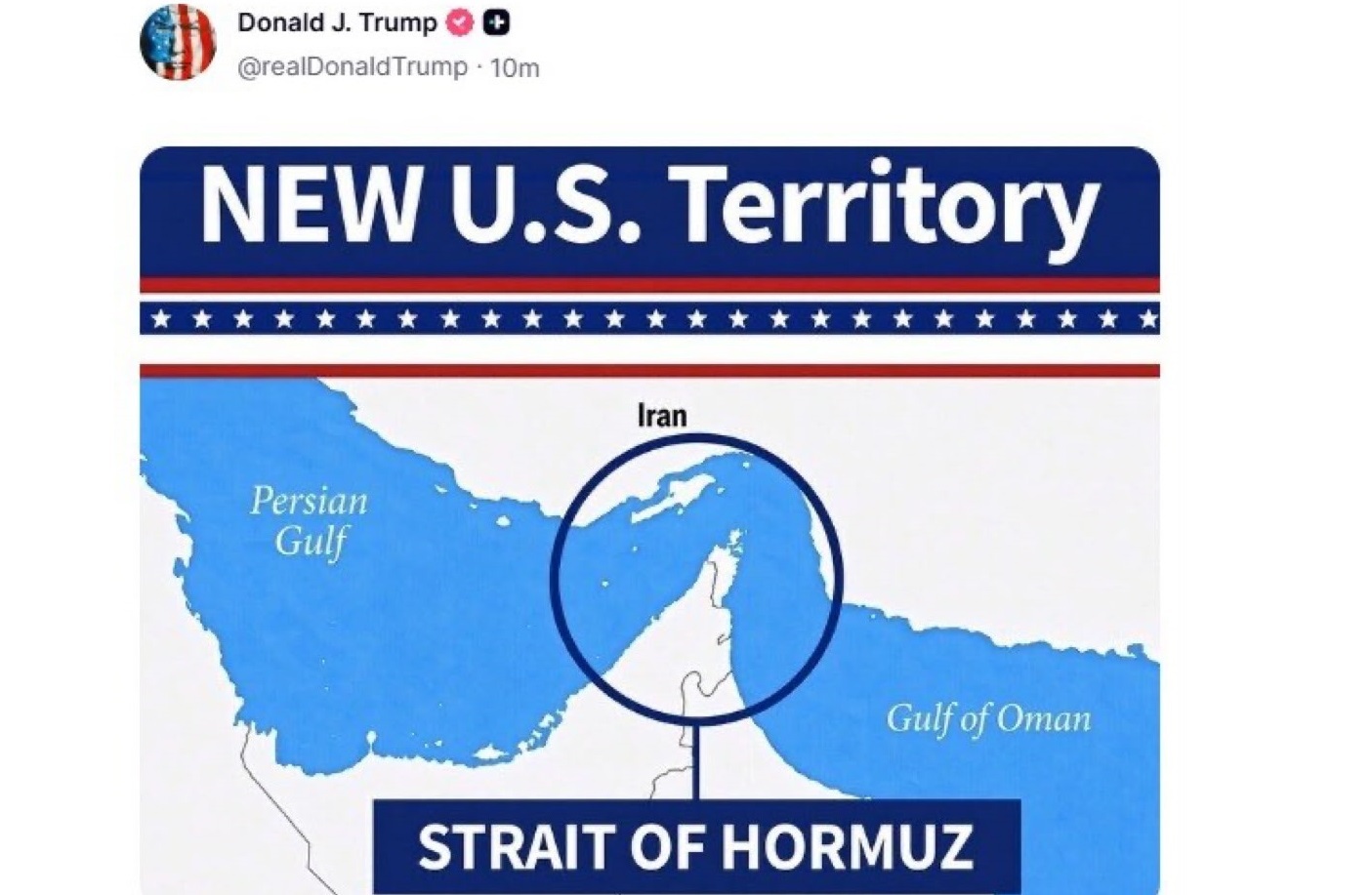 Sinabi ni Donald Trump na ang Strait of Hormuz ay isang "bagong teritoryo ng US" sa isang post sa Truth Social