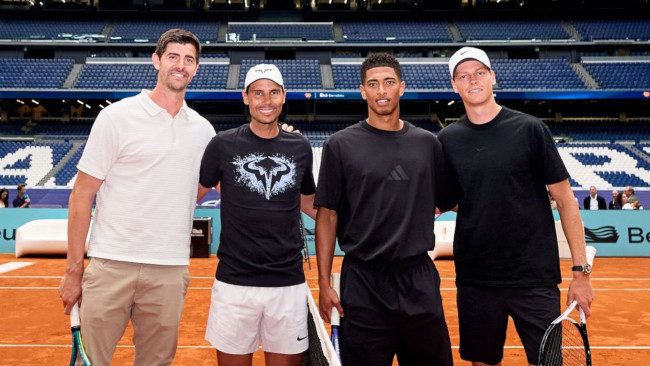 Sina Nadal, Sinner, Bellingham, at Courtois ay nagtulungan para sa isang friendly tennis rally sa Bernabéu