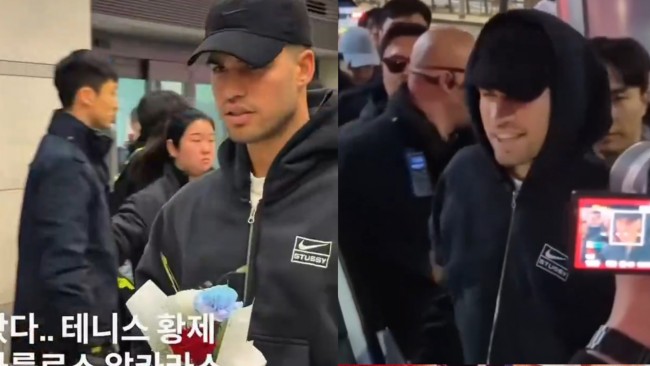 Carlos Alcaraz sinalubong ng dose-dosenang mga tagahanga sa South Korea bago ang laban kay Sinner